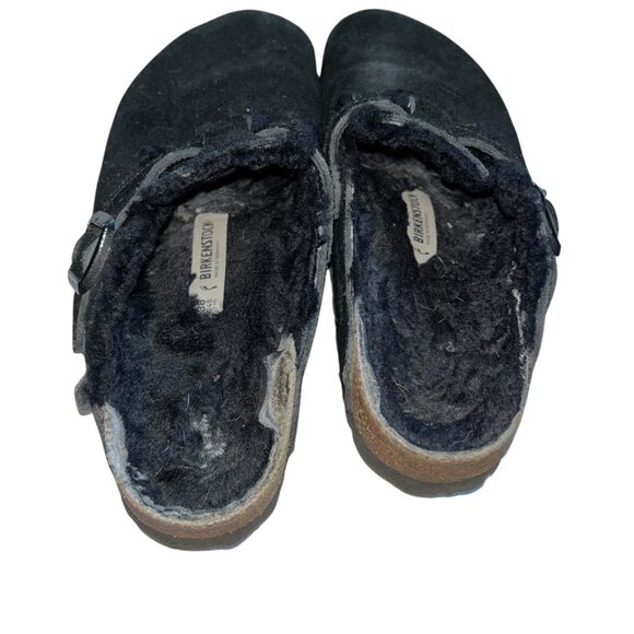 Birkenstock black boston nubuck suede shearling fur shoes 38 8 - Picture 3 of 6